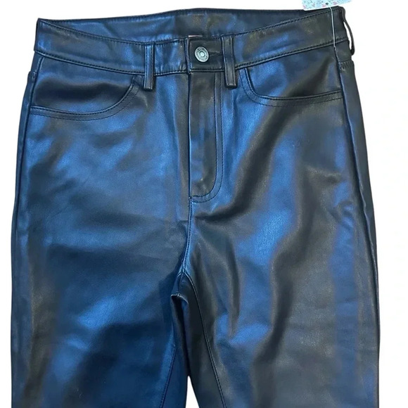 NEW Free People Black Faux Vegan Leather Moto Skinny High Waisted Pants Size 28 - Picture 5 of 10